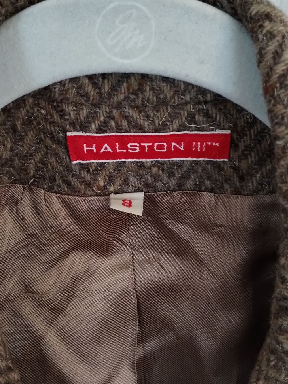 Vintage Halston III Brown Herringbone Wool Blazer And Skirt - Picture 5 of 6